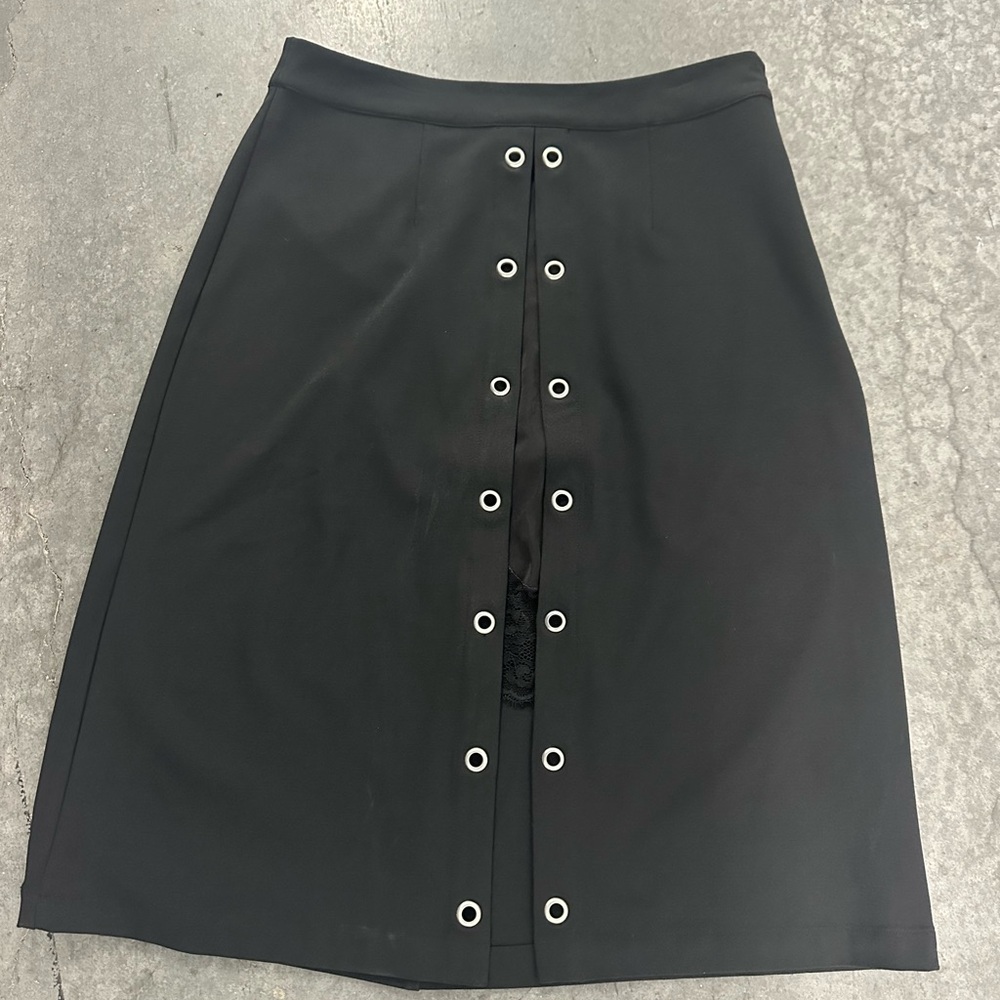 Avec Les Filles Black Pencil Skirt with Eyelet Accents